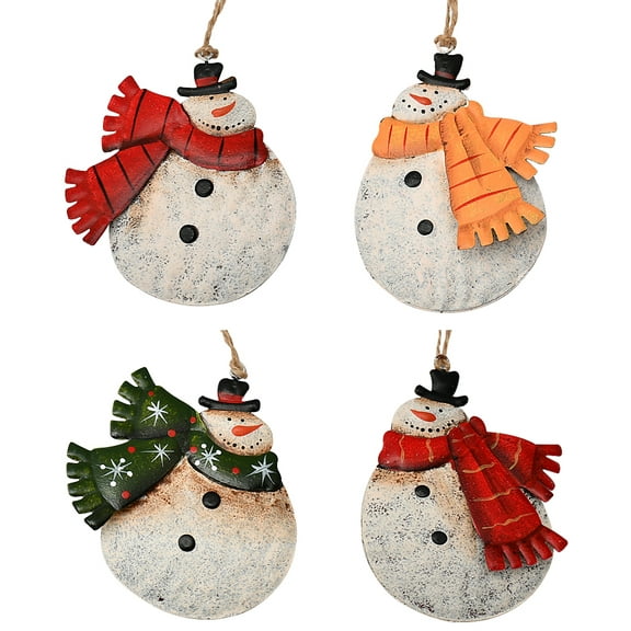 4pcs Metal Snowman Christmas Ornaments for Christmas Tree Decoration Rustic Snowman Christmas Hanging Ornament Xmas Holiday Decor