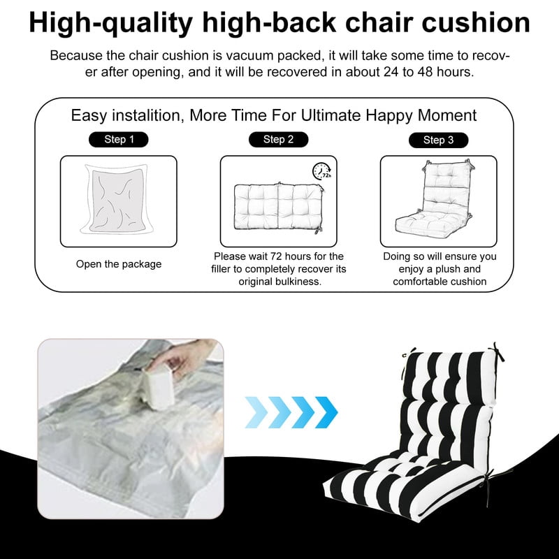 2pcs Rocking Chair Cushions Outdoor High Back Patio Cushion with Ties, Waterproo Seat and Back Replacement Cushion set