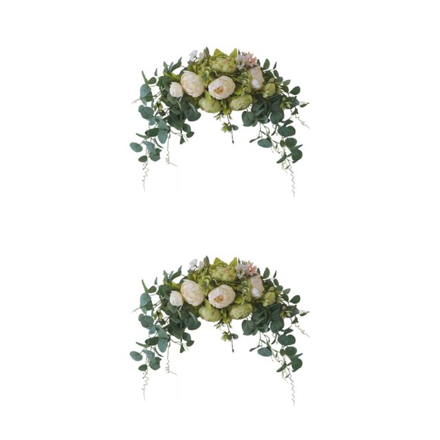 Transemion 1/2/3 Artificial Flower Wreath - Add Of Beauty To Door Threshold Realistic Appearance white green 2PCS
