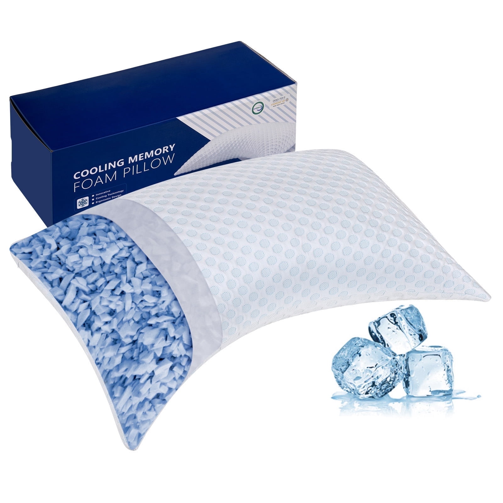 SORMAG Cooling Shredded Memory Foam Bed Pillows Adjustable Firm Support Pillow for Side and Back Sleepers Curved Pillows Set of 1 Queen Size 20" x 30"