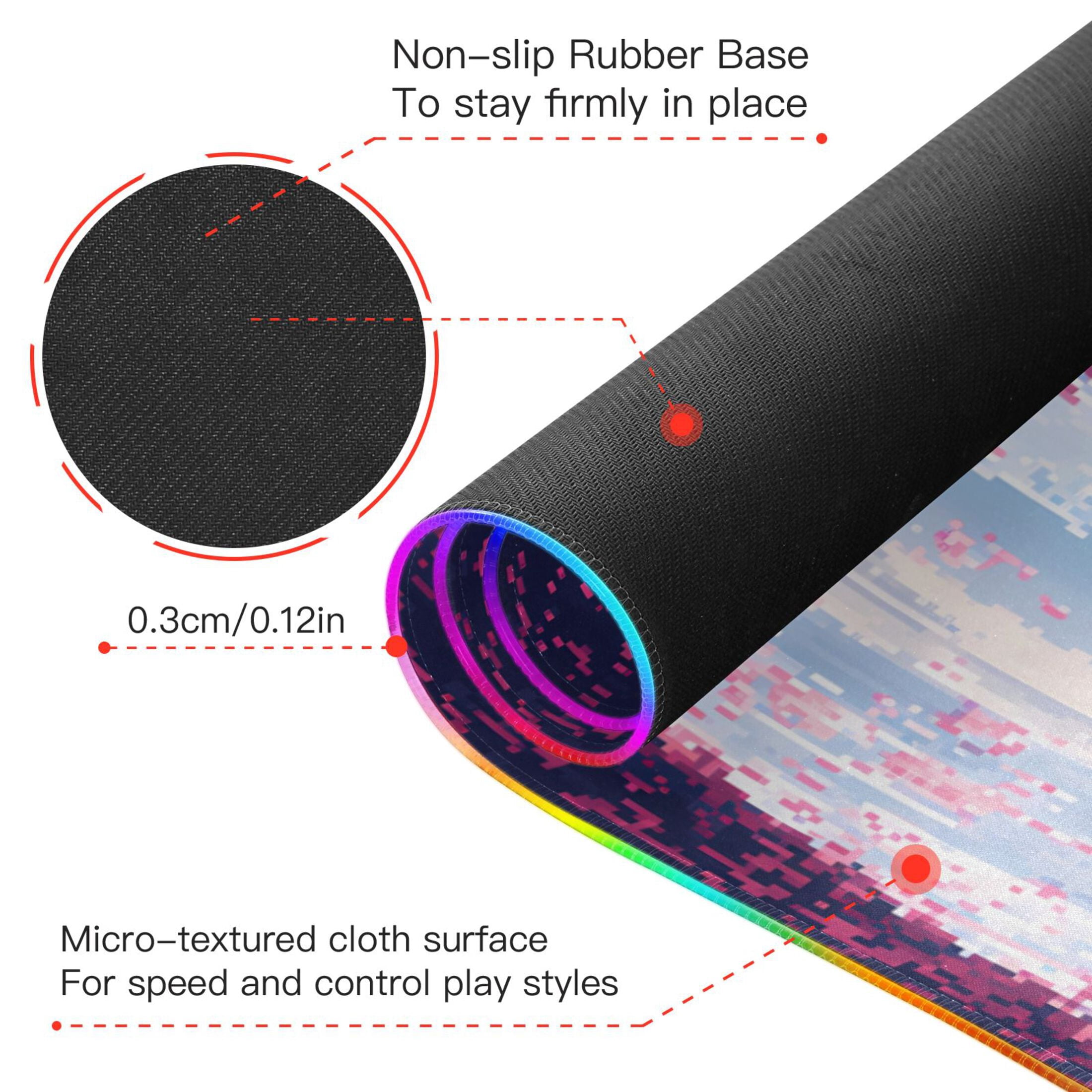 Large RGB Gaming Mouse Pad Led Glowing Mousepad Non-Slip Rubber Base 13 Light Modes 31.5x11.8 Cherry Blossom Trees with Falling Petals