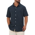 thumbnail image 5 of INSPIRE CHIC Mens Linen Shirts Short Sleeve Button Down Beach Summer Point Collar Shirt M Navy Blue, 5 of 6