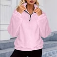 thumbnail image 2 of Winter Womens Sweatshirts Fleece Solid Color Casual Fashionable Crew Neck Quarter Zipper Long Sleeved Pullover Tops, 2 of 6