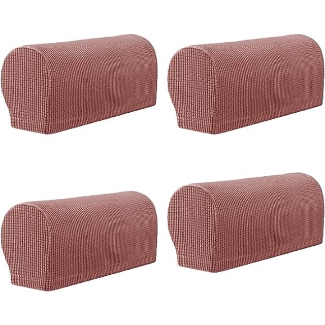 Namzi 4 fundas elásticas a cuadros para reposabrazos, color liso, antideslizantes, para sillas, sofás, sillones y sillones reclinables, con pasadores de torsión, color rojo.