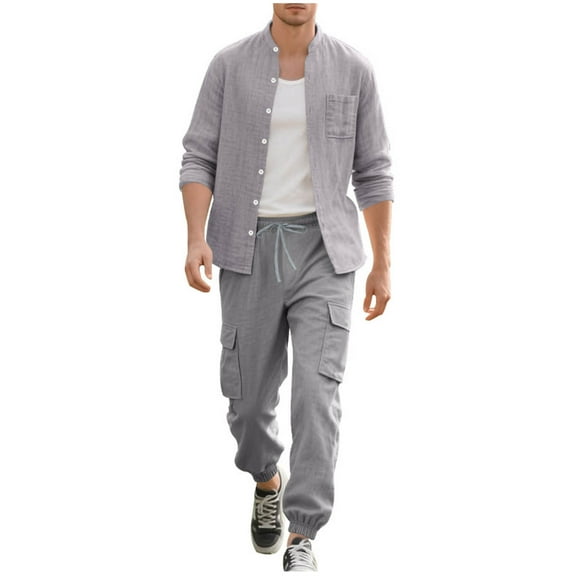 Xzbqbs Mens Casual Tracksuit 2 Pieces Set Long Sleeve Casual Henley Button Down Shirts Beach Yoga Pants Summer Beach Outfits Sets