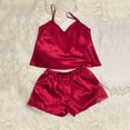 thumbnail image 7 of IMENGL Women's Pajamas Set Loungewear Silk Satin Ruffled Shorts Satin Shorts Nightwear Sleepwear Onesises Pajama Sets for Women,Red, 7 of 7