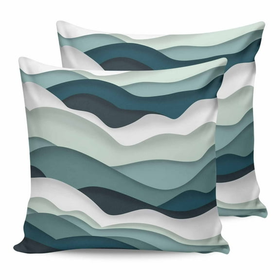 Outdoor Waterproof Throw Pillow Covers Set of 2 Ocean Green Decorative Pillowcases Square Outdoor Pillows Cushion Case 18x18 Inch Abstract Waves Ombre Patio Pillows for Couch Sofa Bed Garden