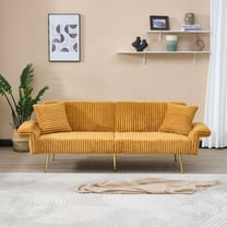 79 Inch Corduroy Sofa Bed, Foldable Double Sofa Bed with Folding Armrests, Suitable for Living Rooms and Small Spaces, Yellow