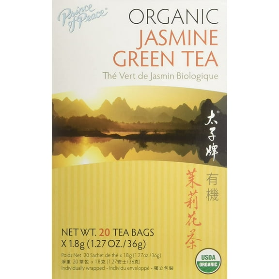 Prince of Peace Organic Jasmine Green Tea, 20 Tea Bags – 100% Organic Green Tea – Unsweetened Green Tea – Lower Caffeine