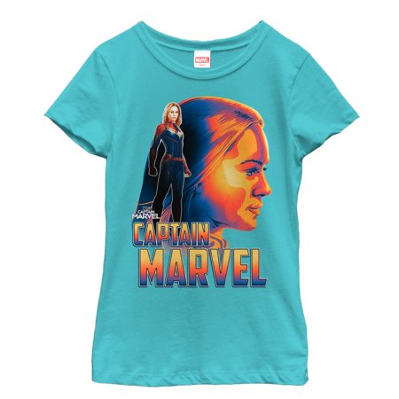 Girl s Marvel Captain Marvel Artistic Profile Graphic Tee Tahiti Blue Medium