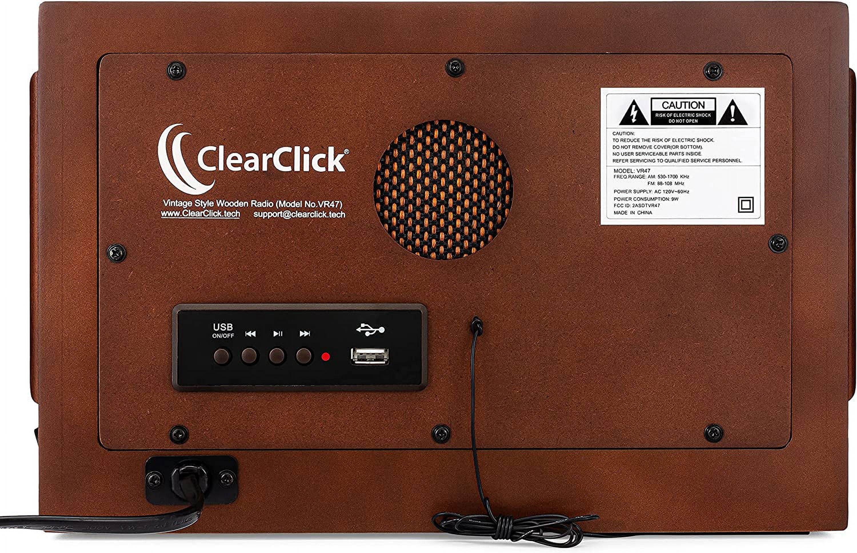 ClearClick VR47 Bluetooth Corded Electric Backlight Portable AM/FM Radio, Brown