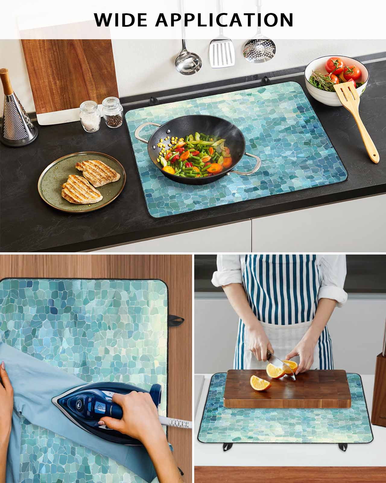 nqOlkjepod Large Induction Cooktop Protector Mat 36"x21", Turquoise Teal Stove Top Covers for Electric Stove, Chic Abstract Aesthetic Art Modern Stove Burner Cover Mats, Glass Top Stove Cover