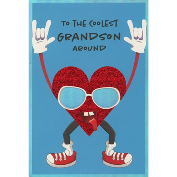 Pictura Rock n Roll Heart with Raised Hands Making Cool Gesture Valentine's Day Card for Grandson