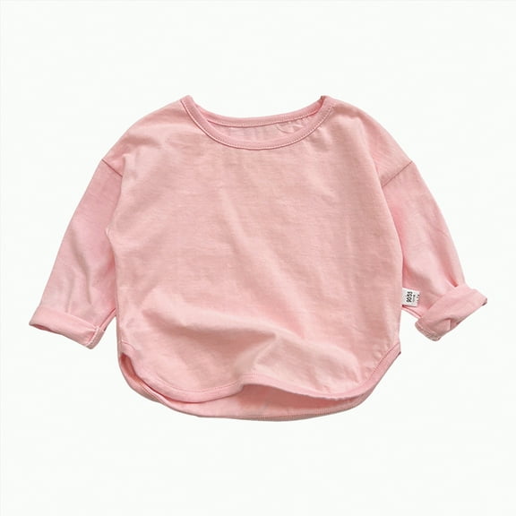 NIEWTR Kids Little Girls Boys Fashion Top Shirt Solid Color Button Casual Tops Long Sleeve Loose Crewneck Girl Long Casual Pullover Fall Winter Sweatshirts Long sleeved T-shirt for 3-4 Years