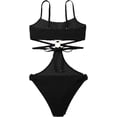 thumbnail image 2 of GHSDFBB Ring Linked Cut-Out One Piece Swimsuit Scoop Neck Lace Up Back Monokini Bathing Suit, 2 of 6