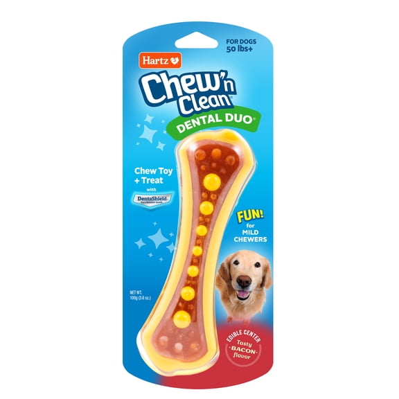 Hartz Chew N Clean Dental Duo Dog Chew Toy, Large, Bacon Flavor