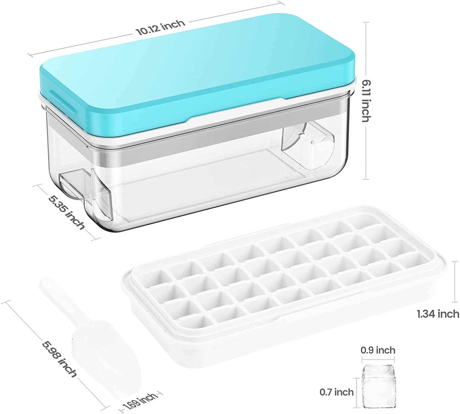 Ice Cube Tray with Lid and Bin, 32 pcs Ice Cubes Molds, Ice Trays for Freezer, Ice Cube Tray Mold, with 1 Tray, Ice Freezer Container, Spill-Resistant Removable Lid & Ice Scoop, for Whiskey,Cocktail