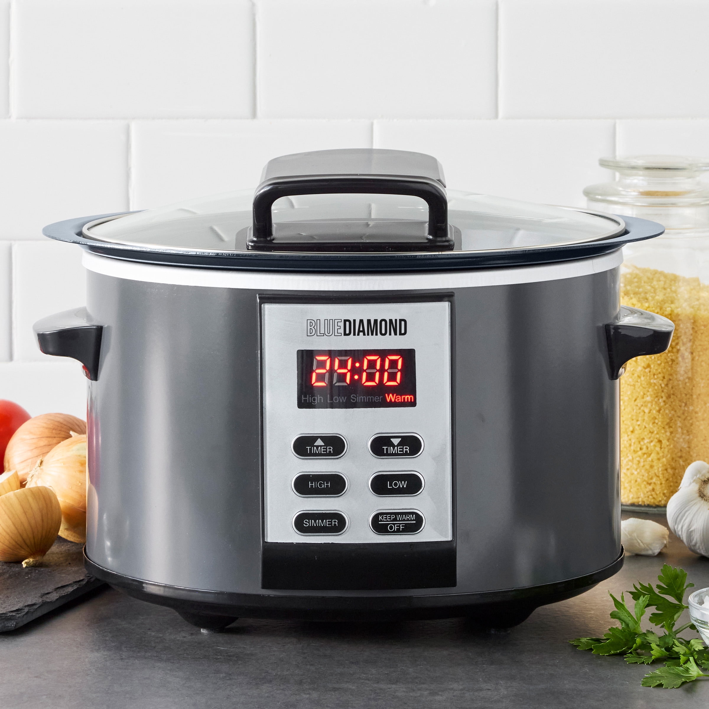 Blue Diamond 5 Quart Ceramic Nonstick Slow Cooker with Hinged Lid, Graphite