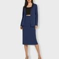 thumbnail image 4 of qolati Business Skirt Suit Set for Women 2 Piece Office Work Outfit Collarless Blazer Pencil Skirt Sets Long Sleeve Button Down Open Front Cardigan Matching Dressy Suits Dark Blue L, 4 of 9