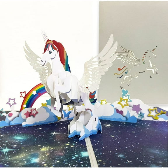 3D Paper Wonder Unicorn Greeting Card with Envelope Note Card All Occasions Halloween Christmas Gift