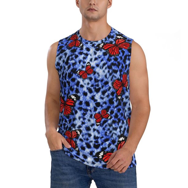 Fotbe Abstract Colorful Butterflies Men's Camiseta sin Mangas Estampada para Hombres, Playera Casual para Gimnasio, Entrenamiento, Playa-Medium