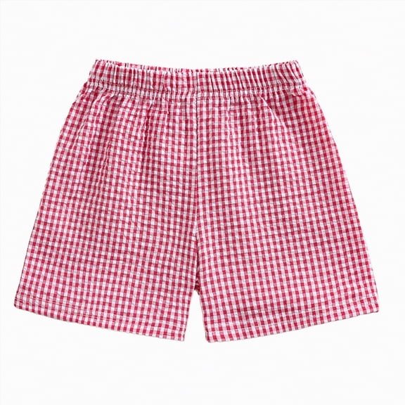 UngA Toddler Kids Baby Boy Girl Gingham Seersucker Shorts Elastic Waist Plaid Shorts Summer Casual Short Pants Bottoms (Red,18-24 Months)