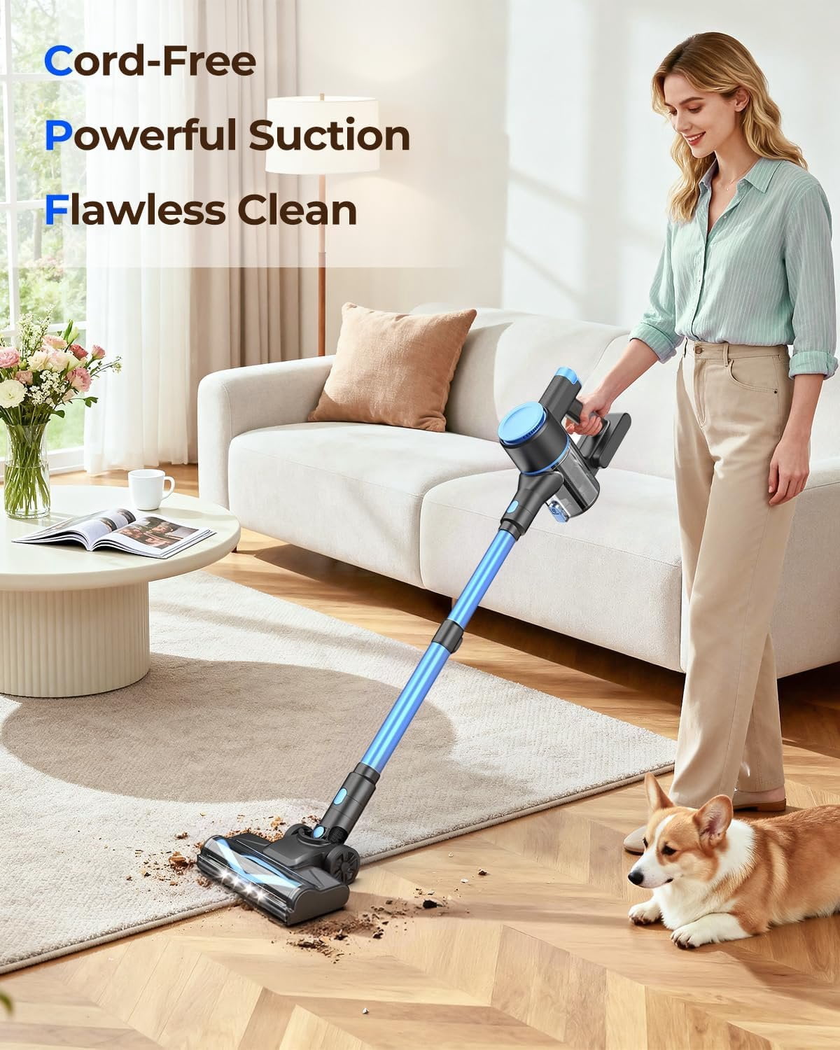 N8 Cordless Vacuum Cleaner,Lightweight Stick Vacuum with Suction,2200mAh ,40 Mins Runtime, Self-Standing,Rechargeable Vacuum Cleaners for Hardwood Floor (Cobalt) thumbnail 4