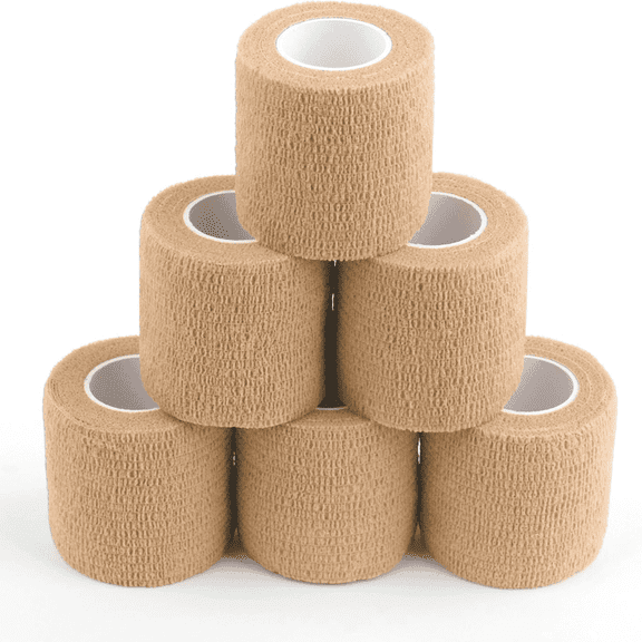 Self  Adhesive Bandage Wrap, 2" X 5 Yards Bandages for Sensitive Skin, 6 Pack Bandage Tape, Stretch Cohesive Bandages Elastic Bandage Wrap for Wounds Finger Sports Wrap, First Aid Tape