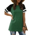 thumbnail image 4 of TEMOFON Casual T Shirts for Women Short Sleeve Shirt Tops Summer Crew Neck Blouse Color Block Tunic Tops Green Tee, 4 of 6