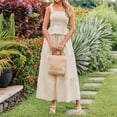 thumbnail image 6 of KDDYLITQ 2 Piece Sets for Women Summer Plaid Sleeveless Ruffle Hem Tops Flowy Skirts Matching Casual Outfits with Pockets Khaki L, 6 of 7