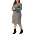 thumbnail image 3 of Agnes Orinda Women's Plus Size Sweater Dress Crew Neck Long Sleeve Knit Pullover Fall Winter Sweater Dresses 1X Gray, 3 of 5