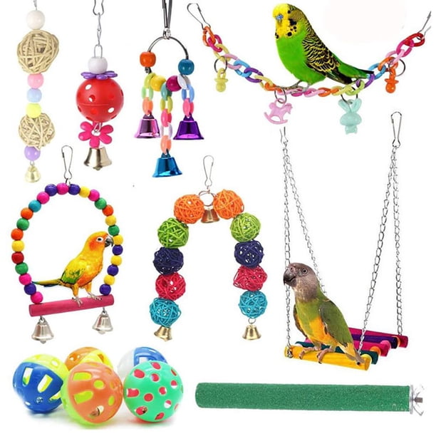 Jaula De Juguetes Para Pájaros, Juguete Para Columpio, Campana Para Masticar, Pájaros, Juguetes Para Periquitos Pequeños, Conures, Cacatúas, Guacamayos 14 Uds. seitruly PT002125-00