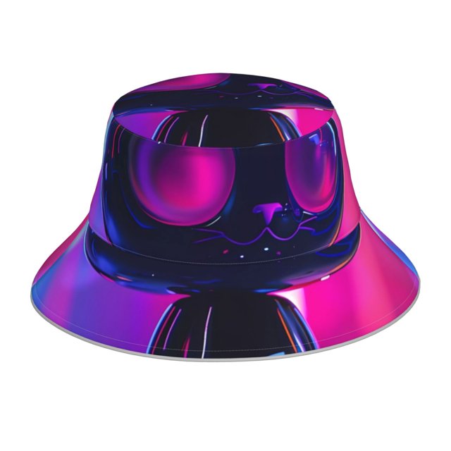 Fotbe Neon Toy Cat Reflections Sombrero Tipo Pescador con Estampado – Sombrero de Sol de Algodón de Moda para Playa, Golf, Pesca