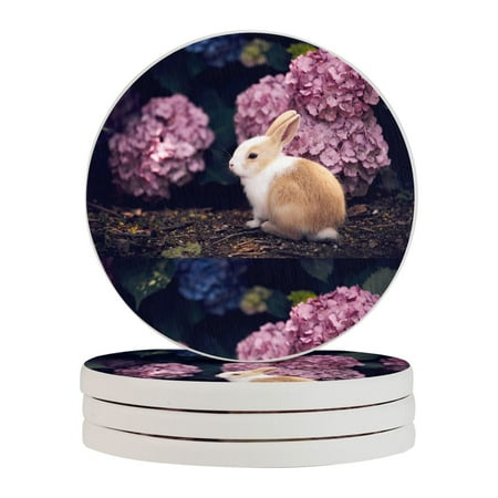 

Circular Drink Coasters Set Rabbit Hydrangea Beautiful Home Decor Diatomite Heat-Resistant Diatomite Protect Table Countertop