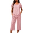 thumbnail image 2 of Cagogo Women's 2 Piece Set Summer Outfits Loose Short Sleeve Crew Neck Tops Wide Leg Crop Pants Matching Lounge Sets Tracksuits Travel Airport Clothes, Pink S, 2 of 6