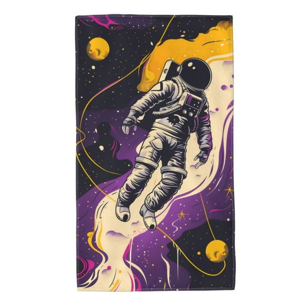 Fotbe Astronaut Floating purple Space Toalla Premium con Patrón, Toalla de Microfibra de Secado Rápido, Ligera y Altamente Absorbente (27.5x16in), Ideal para Uso Diario