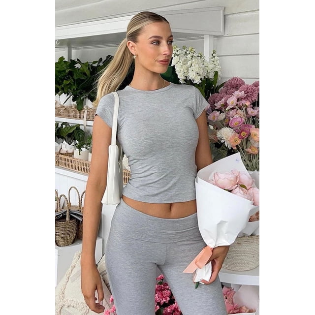Lucakuins-Tops cortos de manga corta para mujer, camisetas básicas ajustadas de Color sólido con cuello redondo para fiesta, ropa de calle de verano Lucakuins moda