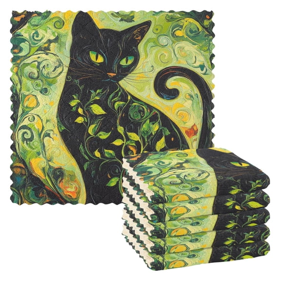 Qxltty Black Cat with Vines Kitchen Towels Set of 6 Ultra Soft Absorbent Quick Drying Dish Cloths 11 x 11in