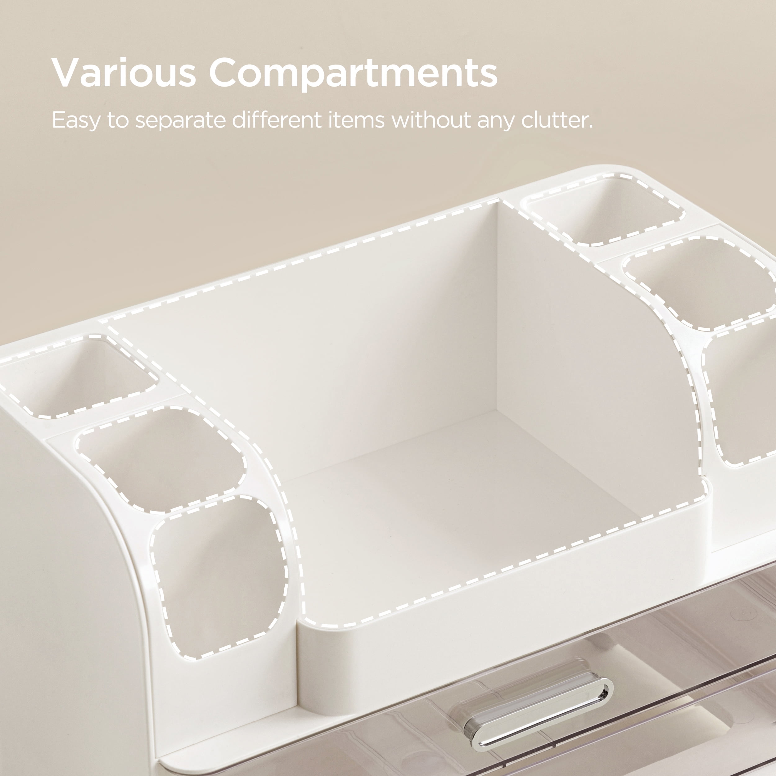 HBlife Makeup Organizer for Vanity with Brush Holder, Large Bathroom Countertop Cosmetic Organizer, White