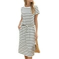 thumbnail image 3 of Mengpipi Dresses for Women Casual Loose Short Sleeve Tie Waist with Pockets, White-Stripes-S(US 4-6), 3 of 8