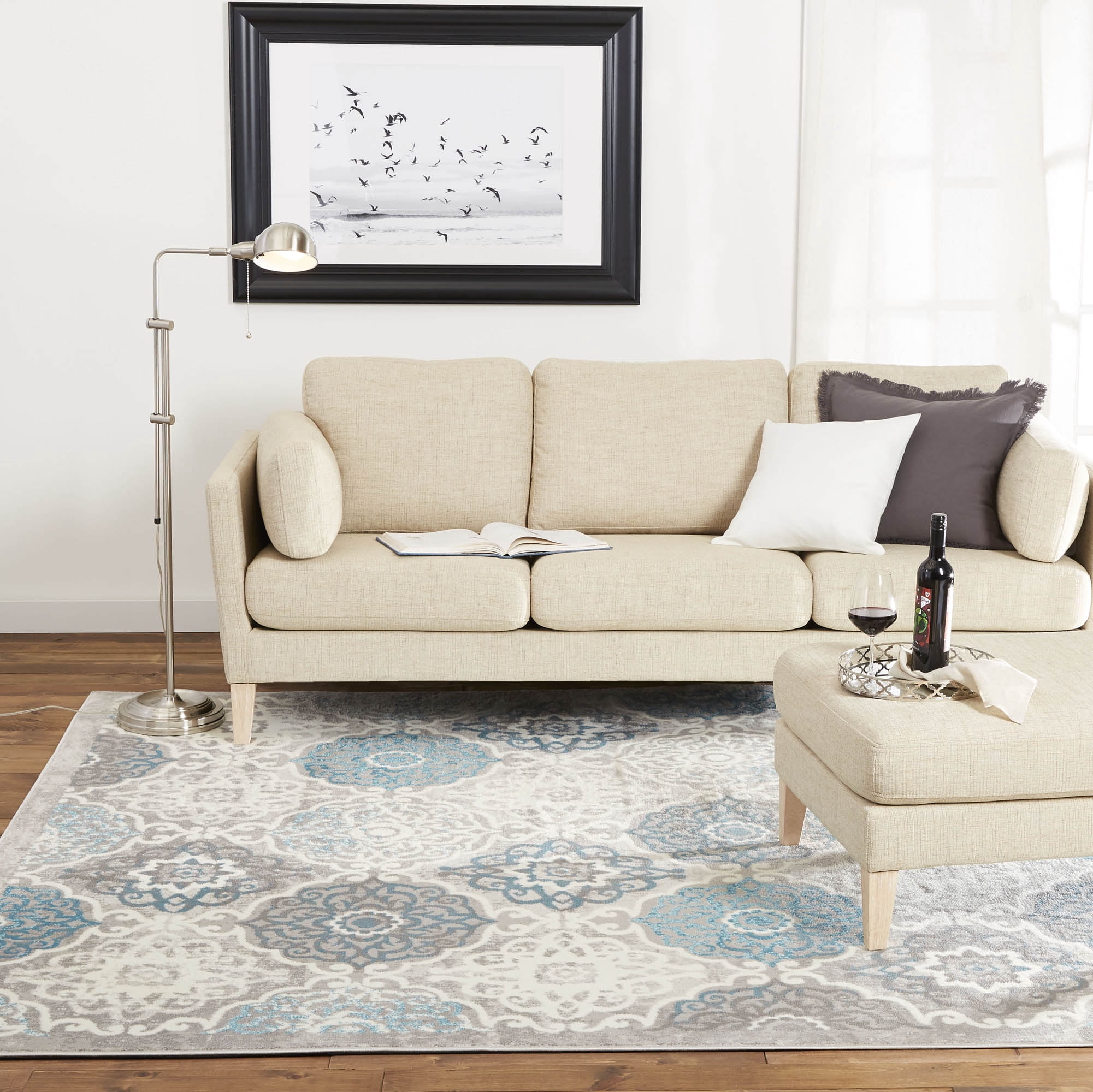 Home Dynamix Boho Andorra Transitional Damask Area Rug, Grey/Blue, 3'3"x5'2"