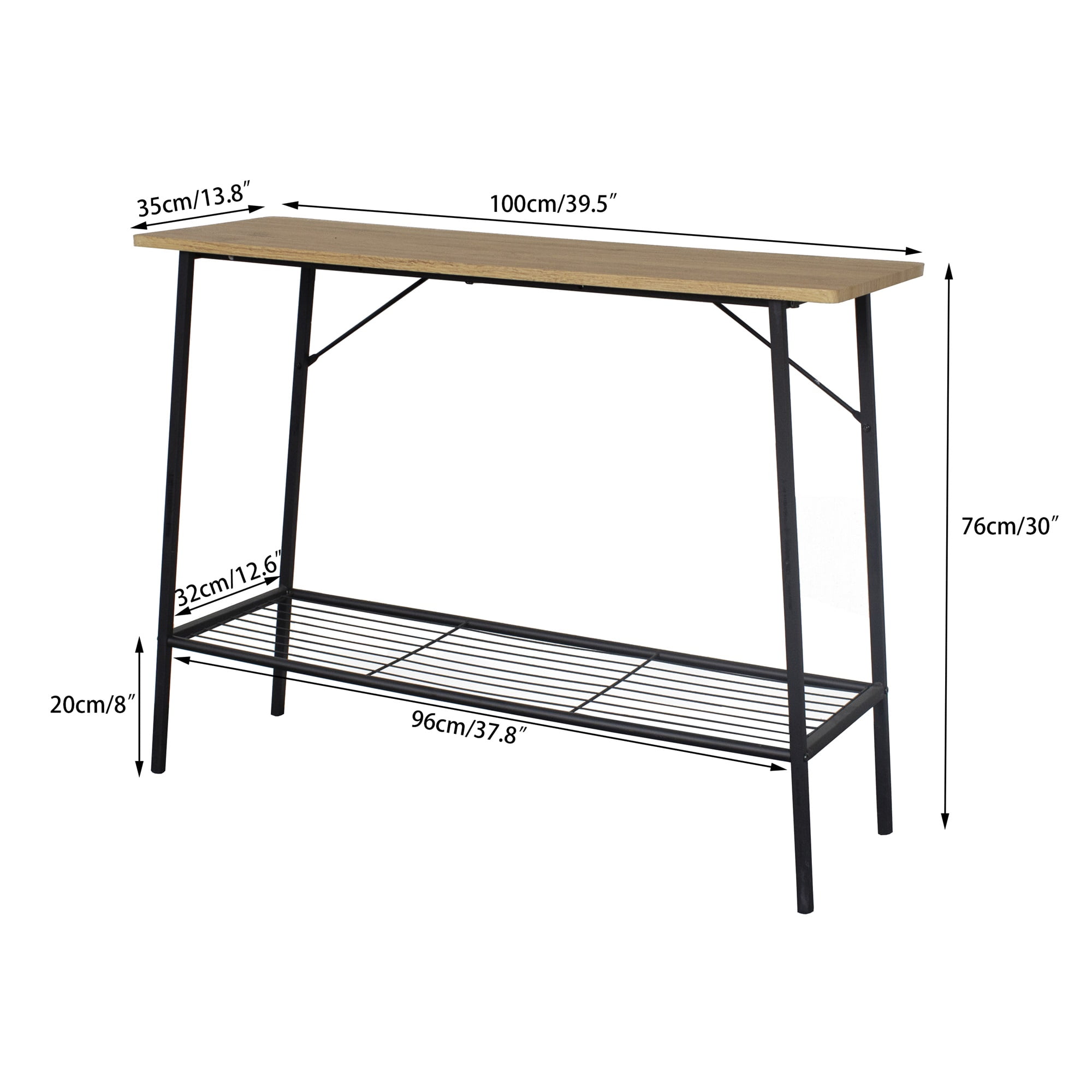 Wooden Console Sofa Table, Entryway Table with 2-Tier Storage Shelves for Living Room, Bedroom