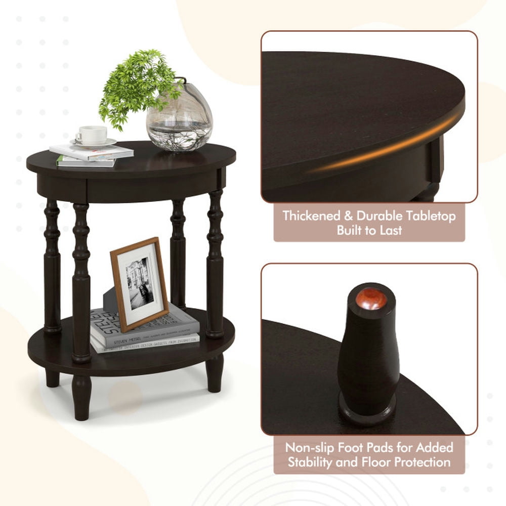 Finihen End Table, Oval End Table, 2-Tier Oval Side Table with Storage Shelf and Solid Wood Legs, Sofa Side Table, Bed Side Table, for Living Room, Bedroom, Espresso Finihen End Table, Oval End Table, 2-Tier Oval Side Table with Storage Shelf and Solid Wood Legs, Sofa Side Table, Bed Side Table, for Living Room, Bedroom, Espresso