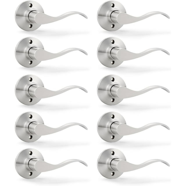 Satin Nickel Door Handle Interior Brushed Nickel Passage Door Lever for Hall and Closet Keyless Door Lock Set Reversible for Left Right Sided Doors Leverset Handleset