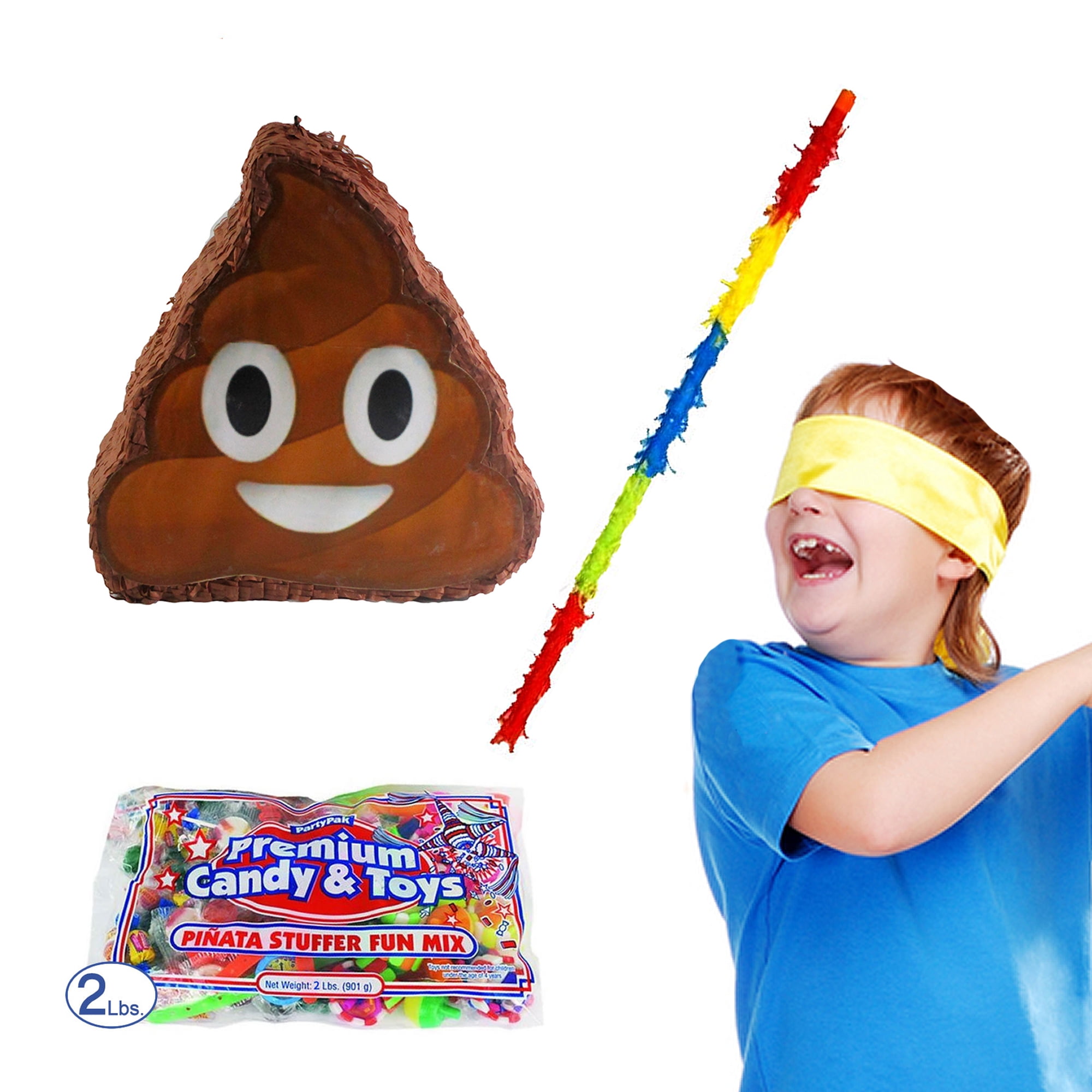 Pile of Poo Emoji Icon Pinata Kit Including Pinata, Buster Stick, Bandana, 2 lb Toy and Candy