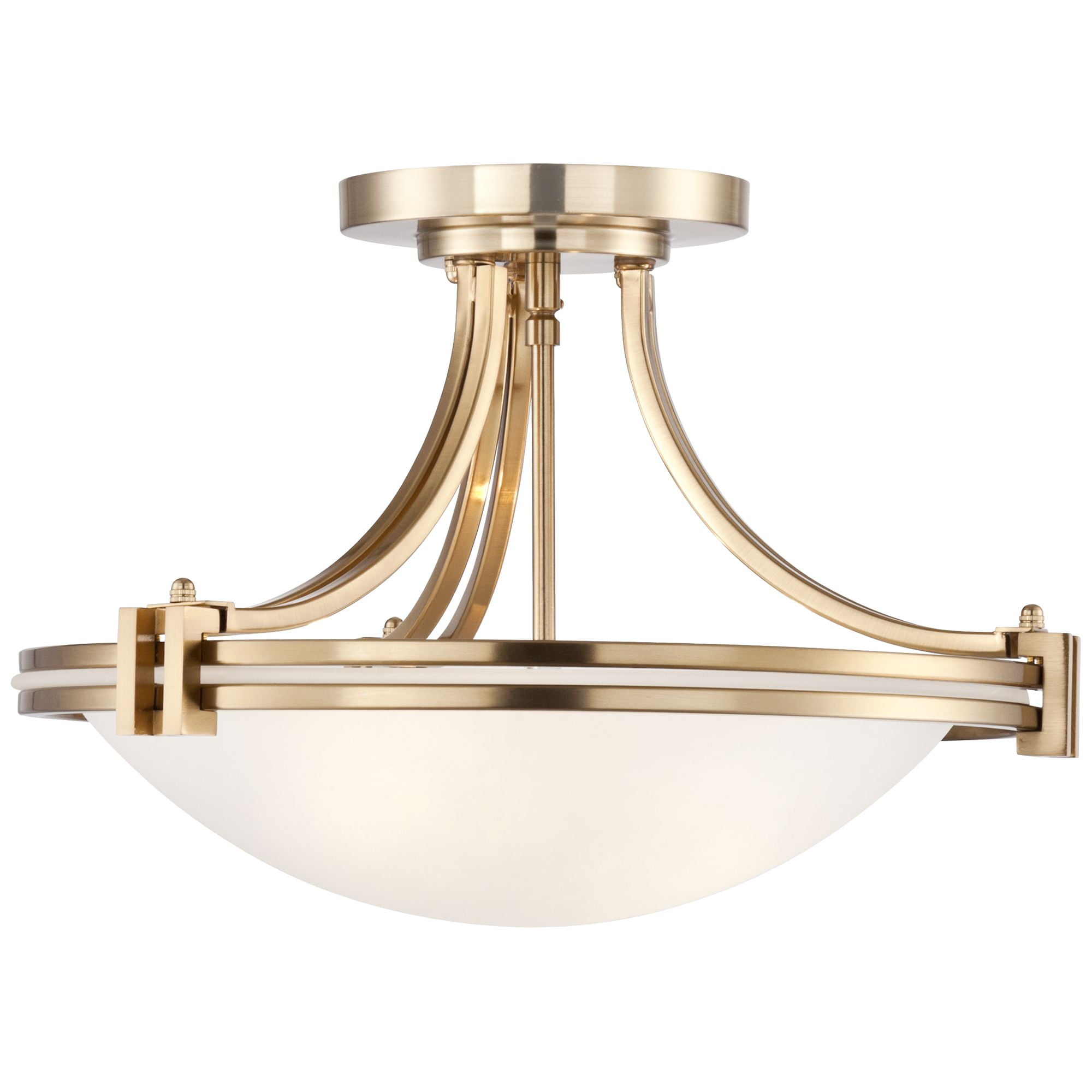 Possini Euro Design Deco Modern Ceiling Light Semi Flush Mount Fixture 16" Wide Warm Brass 2-Light White Glass Bowl for Bedroom Kitchen Living Room