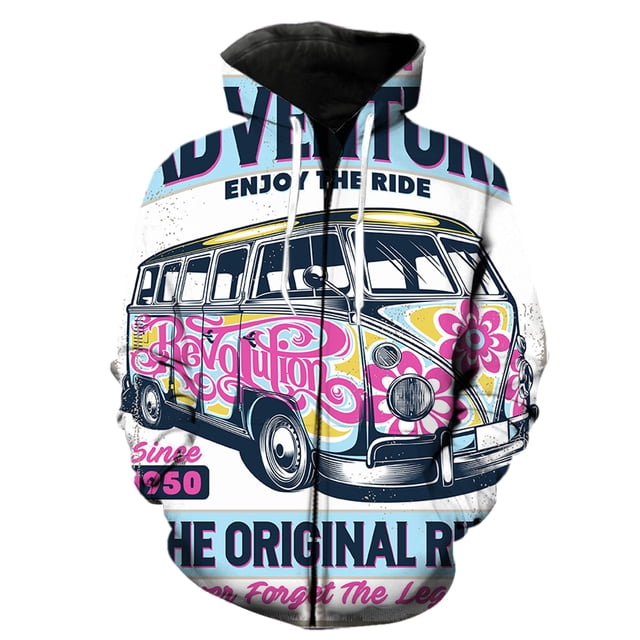Sudadera con capucha y cremallera para hombre, diseño de coche clásico de dibujos animados, divertida impresión 3D, moda 2024, gran oferta, sudaderas Harajuku de manga larga, informales, geniales para