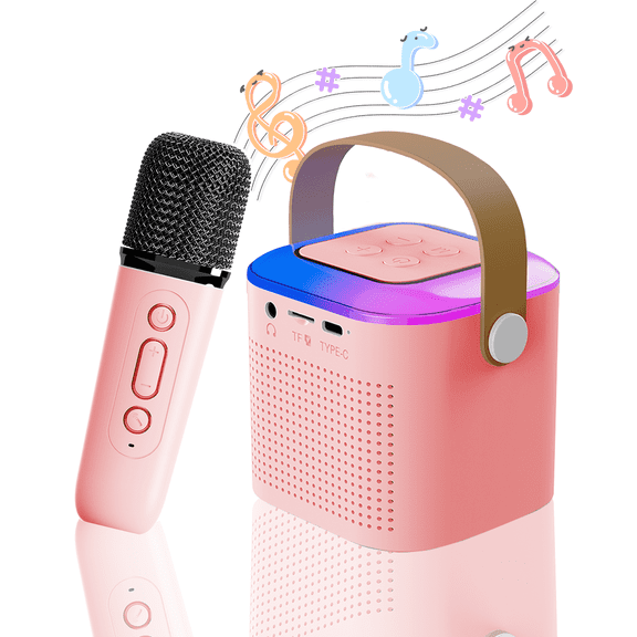 Richgv Upgraded Mini Karaoke Machine for Kids, Music Toys for Girls Boys Toddlers, Portable Bluetooth Speaker with Wireless Microphone for Birthday Party Home Gifts for Girls Boys, Pink
