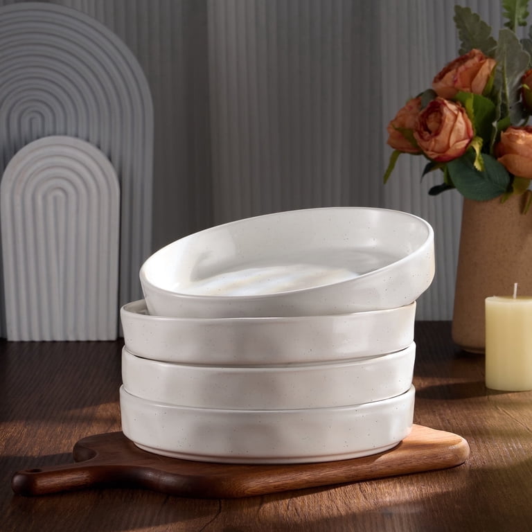 Vesteel Pasta Bowls Set of 4, 32 oz Stoneware, Speckled White photo 1