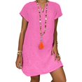 thumbnail image 1 of Vestido de manga corta con cuello en V, informal, suelto, a la moda, suave, elástico, sencillo, fluido, camisero para verano, 1 of 4